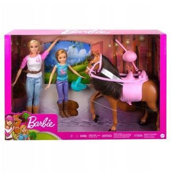 Barbie 2 jockey dolls with a horse GXD65