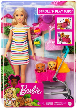 Poupée Barbie + poussette avec chiens GHV92