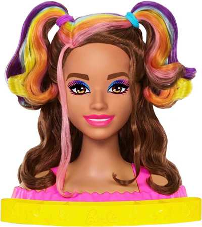 Tête à coiffer Barbie cheveux châtain fluo HMD80