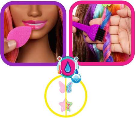 Tête à coiffer Barbie cheveux châtain fluo HMD80