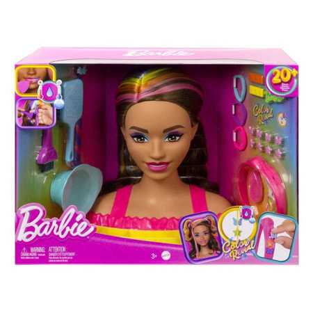 Tête à coiffer Barbie cheveux châtain fluo HMD80