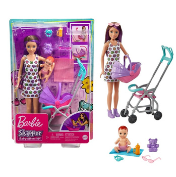 Barbie babysitter doll Skipper stroller + baby GXT34