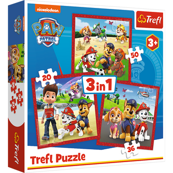 Trefl Puzzle 3en1 Happy Dogs Paw Patrol 34867 - Puzzle pour enfants