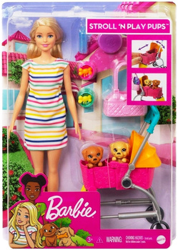 Barbie doll + stroller with dogs GHV92