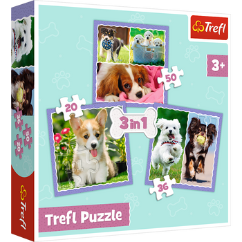 Trefl Puzzle 3en1 Chiens Mignons 34854 - Puzzle pour Enfants