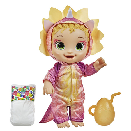 Poupée blonde en costume de dinosaure F0933