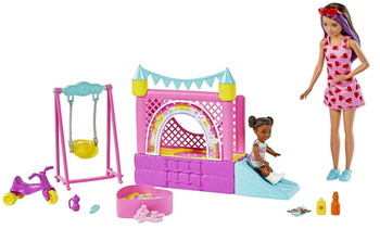 Barbie Skipper with a doll + bouncy castle HHB67