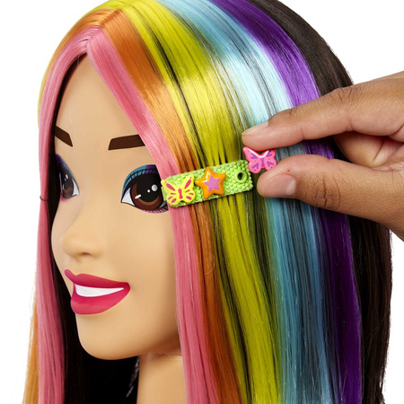 Barbie neon styling head with black hair HMD81