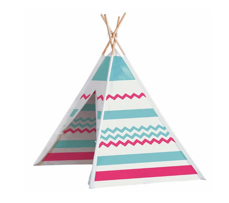 Tente Tipi en bois bleu et rouge 130077204