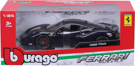 Bburago Ferrari 488 Pista bleu avec rayures argentées 1:24 26026