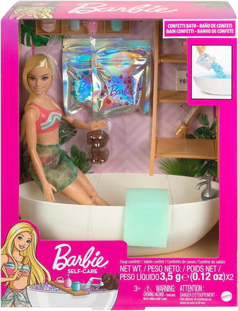 Poupée de bain Barbie avec confettis et baignoire HKT92