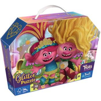 Trefl Puzzle 70 Paillettes dans le coffre des Trolls marron 53021