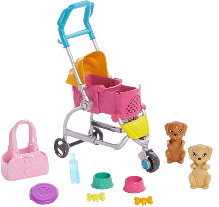 Barbie doll + stroller with dogs GHV92